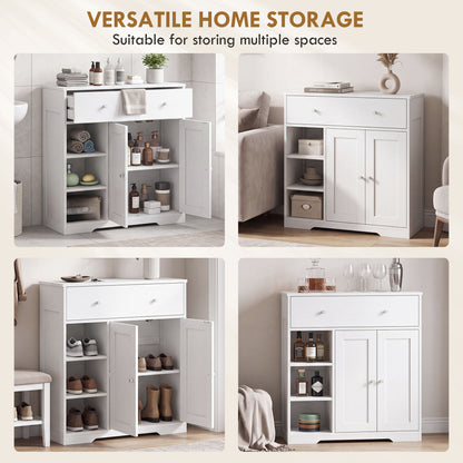 Bathroom Floor Cabinet, Bathroom Cabinet with Drawer and Door, White
