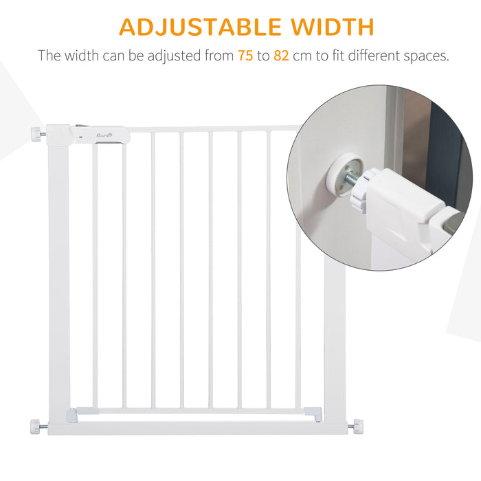 Adjustable Pet Safety Gate Dog Barrier Home Fence Room Divider Stair Guard Mounting White (76 H x 75-82W cm)