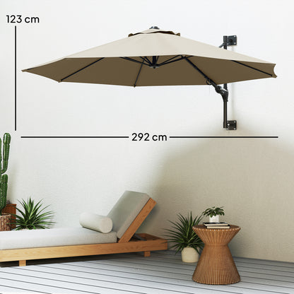 Sun Parasol with Vent, Wall Umbrella for Patio, Garden, Khaki