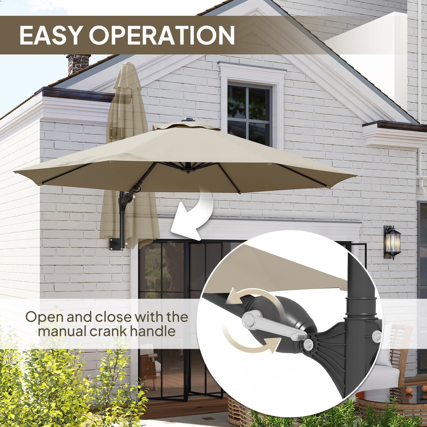 Sun Parasol with Vent, Wall Umbrella for Patio, Garden, Khaki