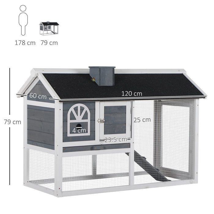 Rabbit Hutch Wood Bunny Cage Run Guinea Pig Hutch for Outdoor Indoor with Pull Out Tray Run Box Ramp Asphalt Roof for Small Animals Grey