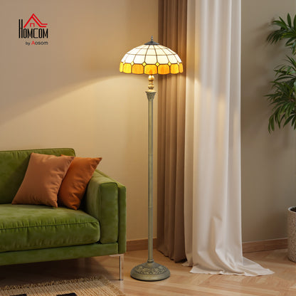 Floor Lamp with Handcrafted Stained Glass Shade, Vintage Standing Lamp
