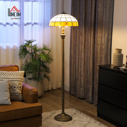 Floor Lamp with Handcrafted Stained Glass Shade, Vintage Standing Lamp