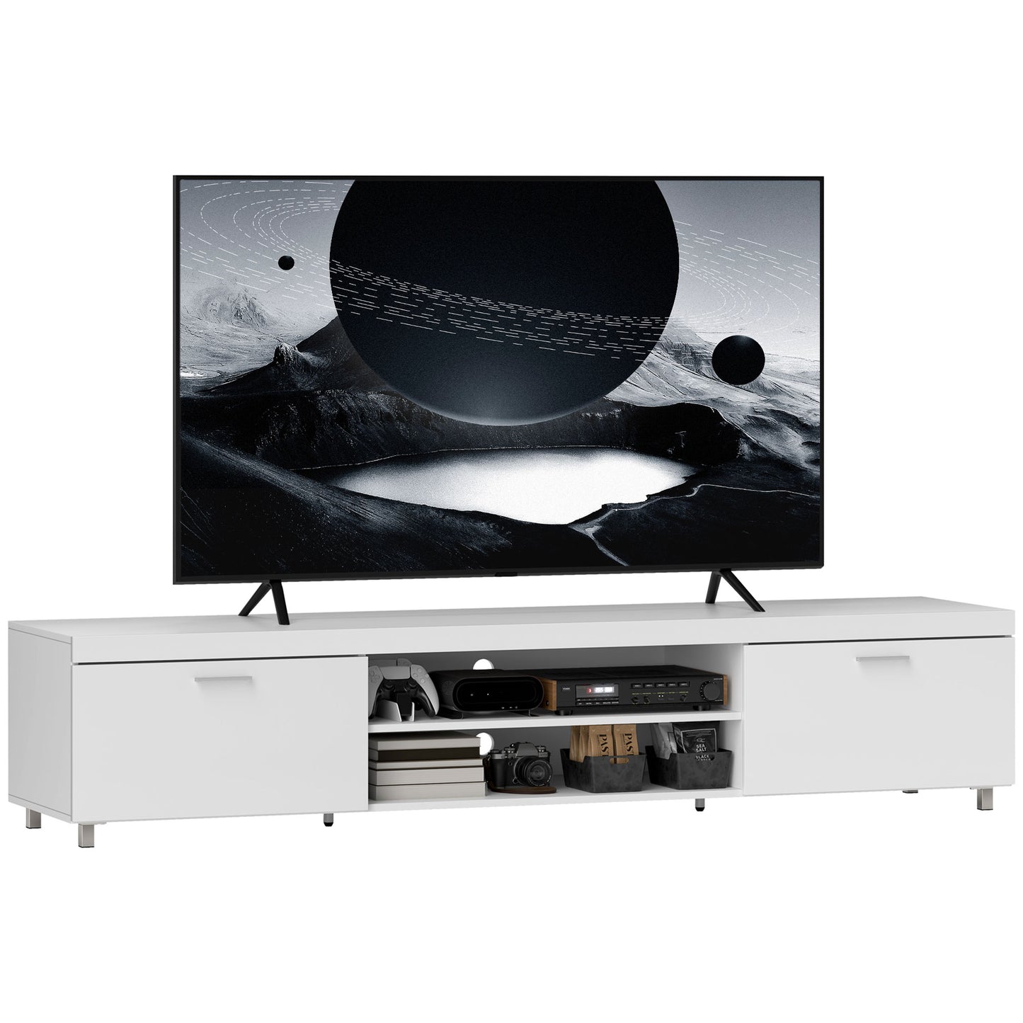 Modern Unit for TV w/ Cabinet Shelf for Living Room White