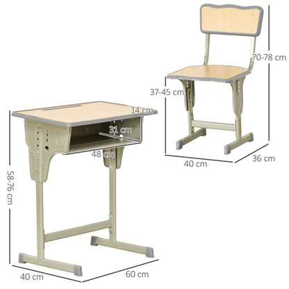 Height Adjustable Kids Desk and Chair Set for 6-12 Years, Grey