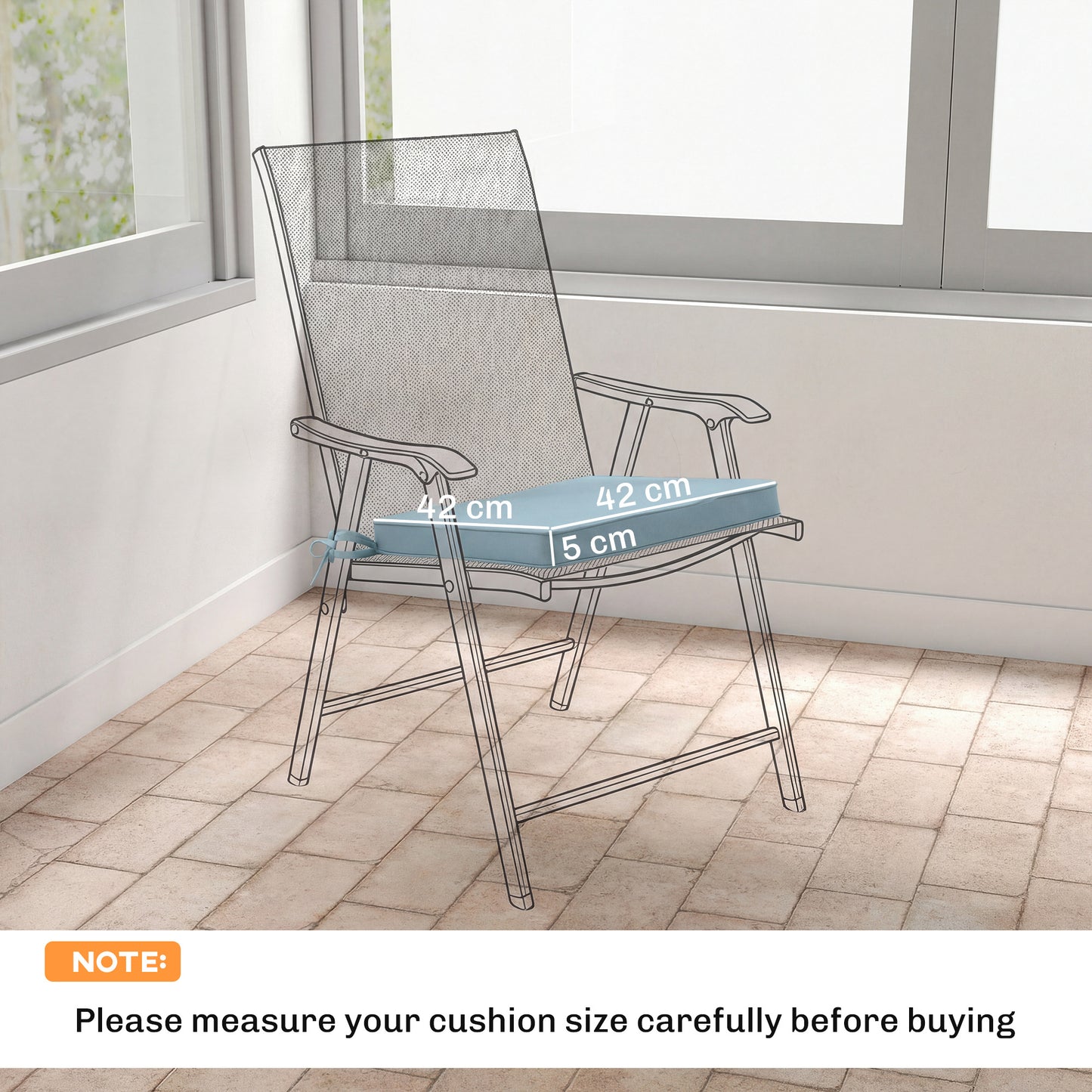 Set of 6 Chair Cushion Seat Pads with Removable Tie, Light Grey