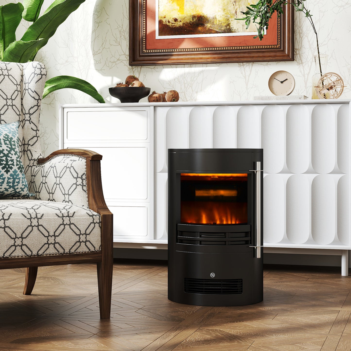 Fireplace Electric Heater Stove w/ Thermostat Control Black Freestanding