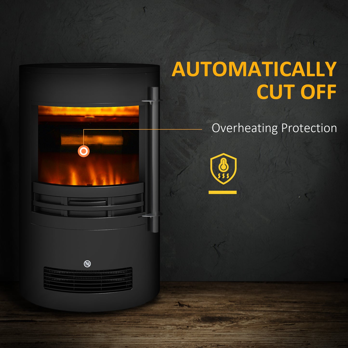 Fireplace Electric Heater Stove w/ Thermostat Control Black Freestanding