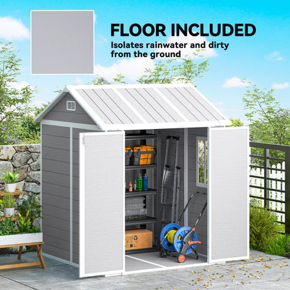 6 x 6ft Plastic Garden Shed with Floor, Window, Vents, Grey
