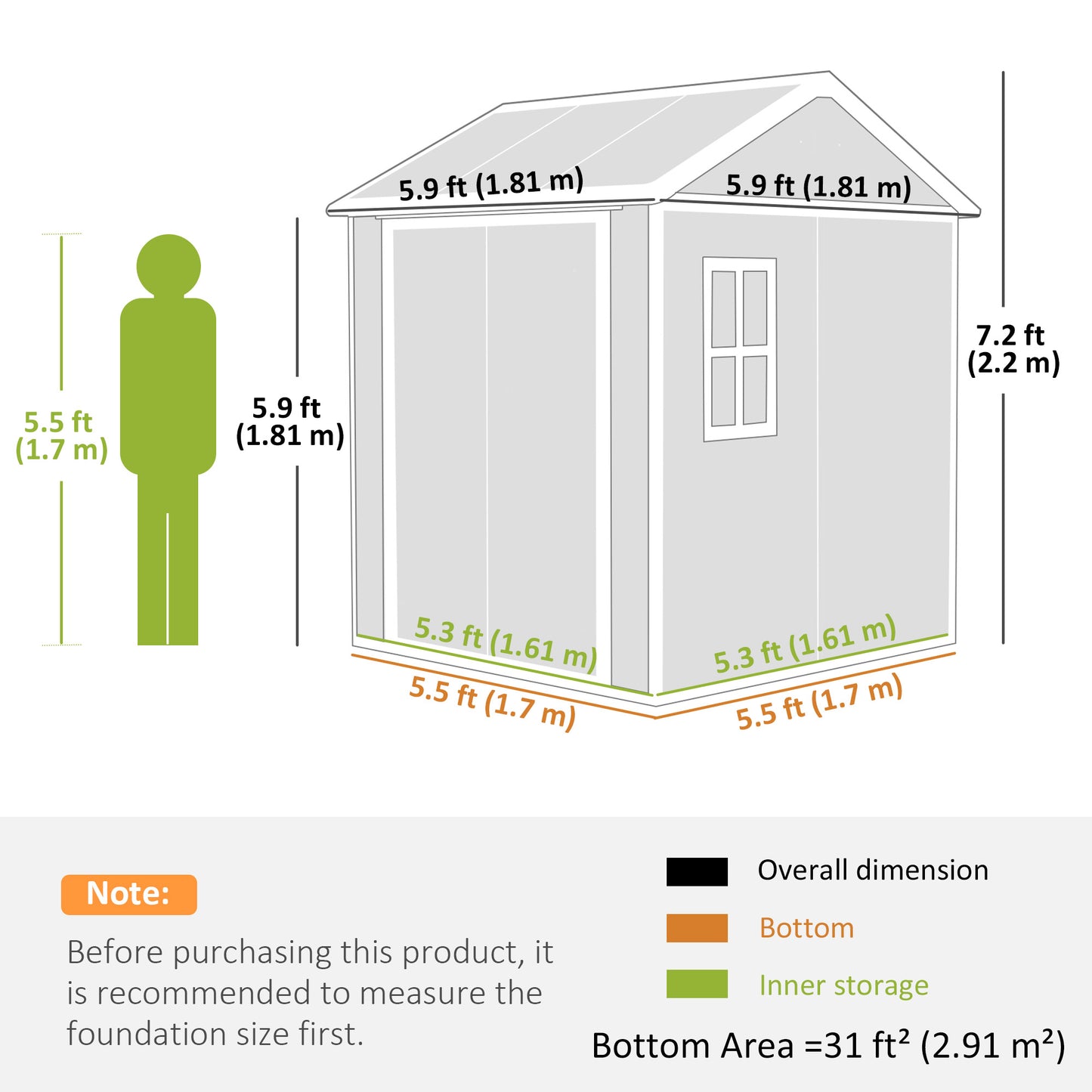 6 x 6ft Plastic Garden Shed with Floor, Window, Vents, Grey