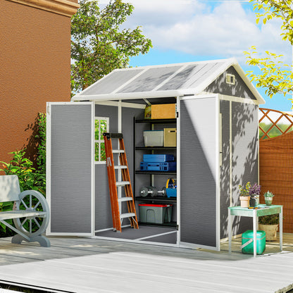 6 x 6ft Plastic Garden Shed with Floor, Window, Vents, Grey