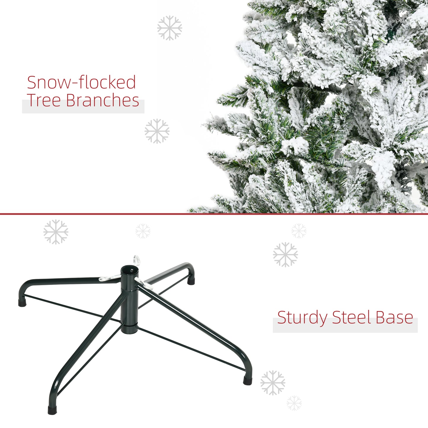 6ft Snow Flocked Artificial Christmas Tree w/ Realistic Branch Tips