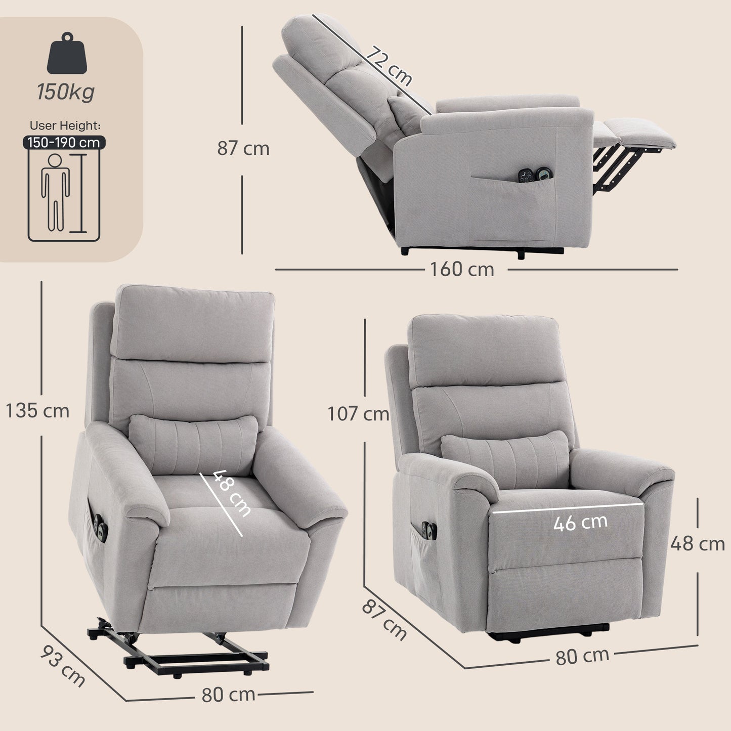 Power Lift Recliner, Lift Chair with Massage and Heat, Light Grey