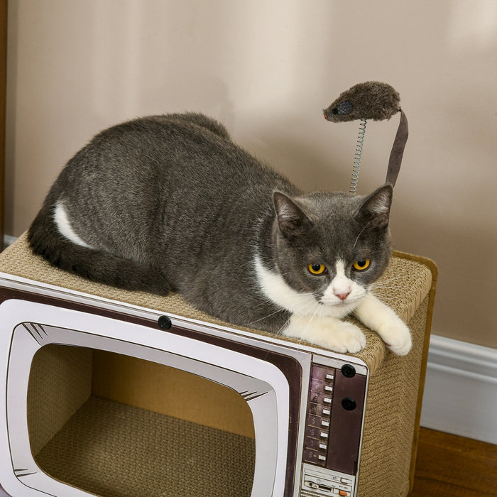 TV-Shaped Scratching Board with Scratcher, Catnip, Toy Rat, Cat Scratcher for Indoor Cats, 43 x 23 x 32.5cm