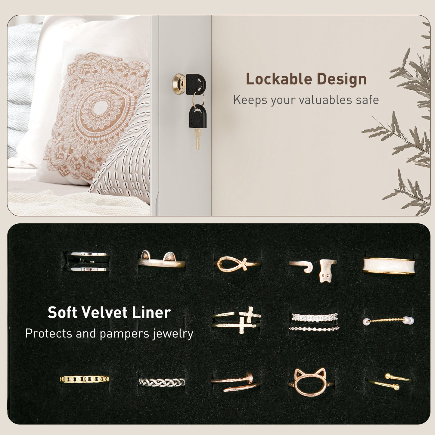 Door Hanging or Wall Mounted Jewellery Cabinet w/ Mirror Black Lining