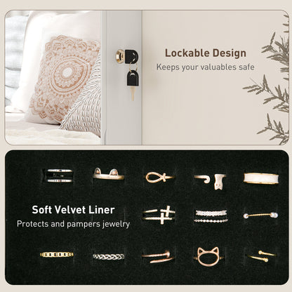 Door Hanging or Wall Mounted Jewellery Cabinet w/ Mirror Black Lining