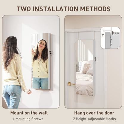 Door Hanging or Wall Mounted Jewellery Cabinet w/ Mirror Black Lining