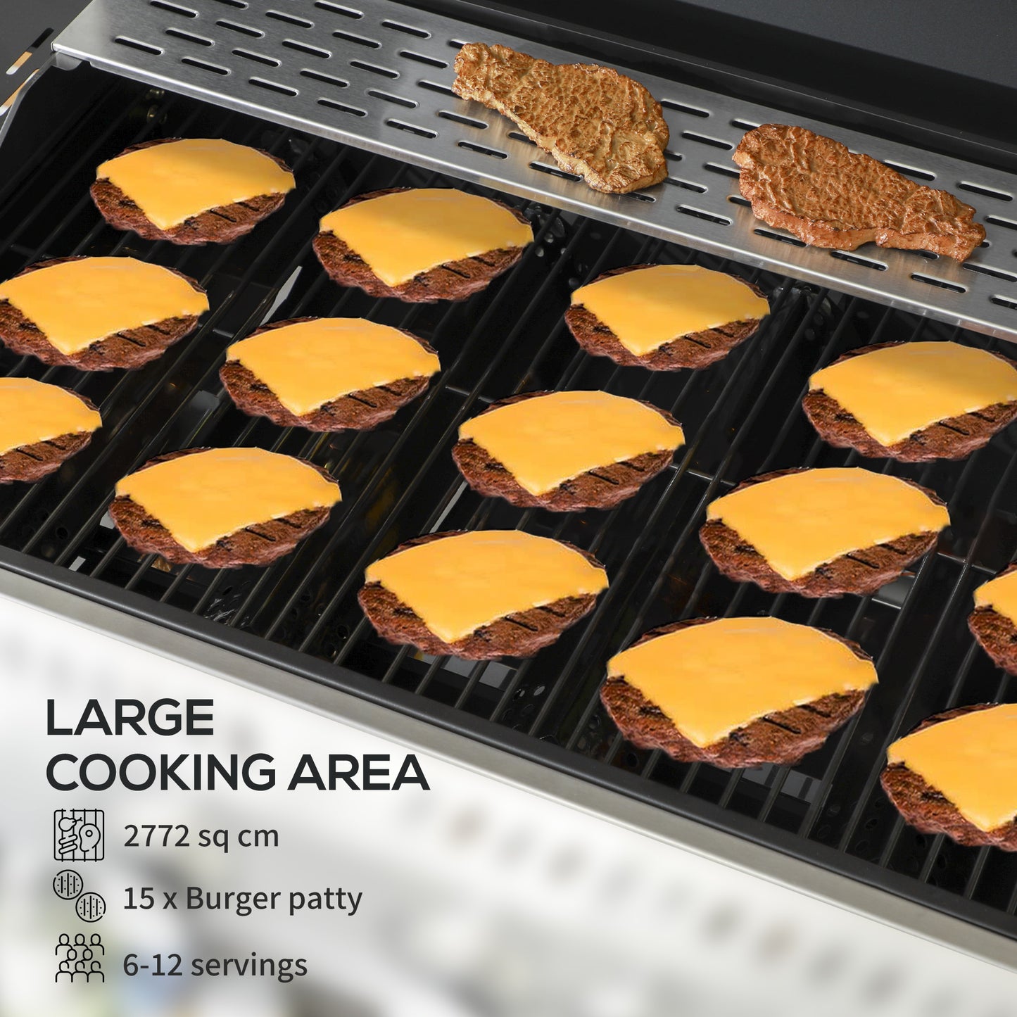 Galvanised Steel 4+1 Gas Burner BBQ Grill Trolley, Black