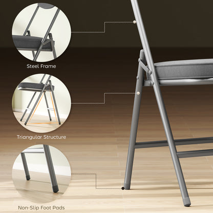 Folding Chairs Set of 4 with Cushioned Seat, Steel Frame, Grey