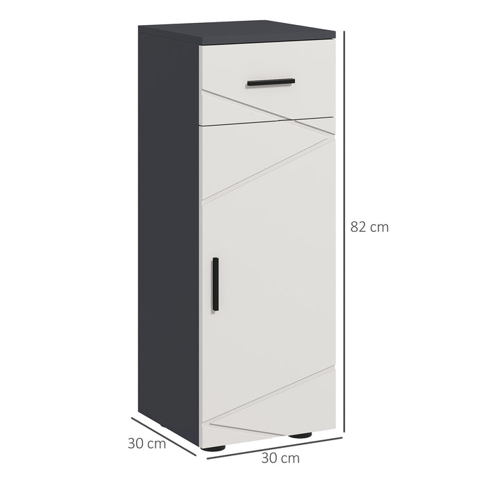 kleankin Slim Bathroom Cabinet, Narrow Bathroom Storage Cabinet with Drawer, Door Cupboard, Adjustable Shelf and Soft Close Mechanism, Grey