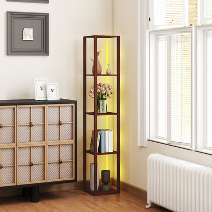 RGB LED Floor Lamp with Shelves and Remote Control for Bedroom, Brown
