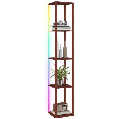 RGB LED Floor Lamp with Shelves and Remote Control for Bedroom, Brown