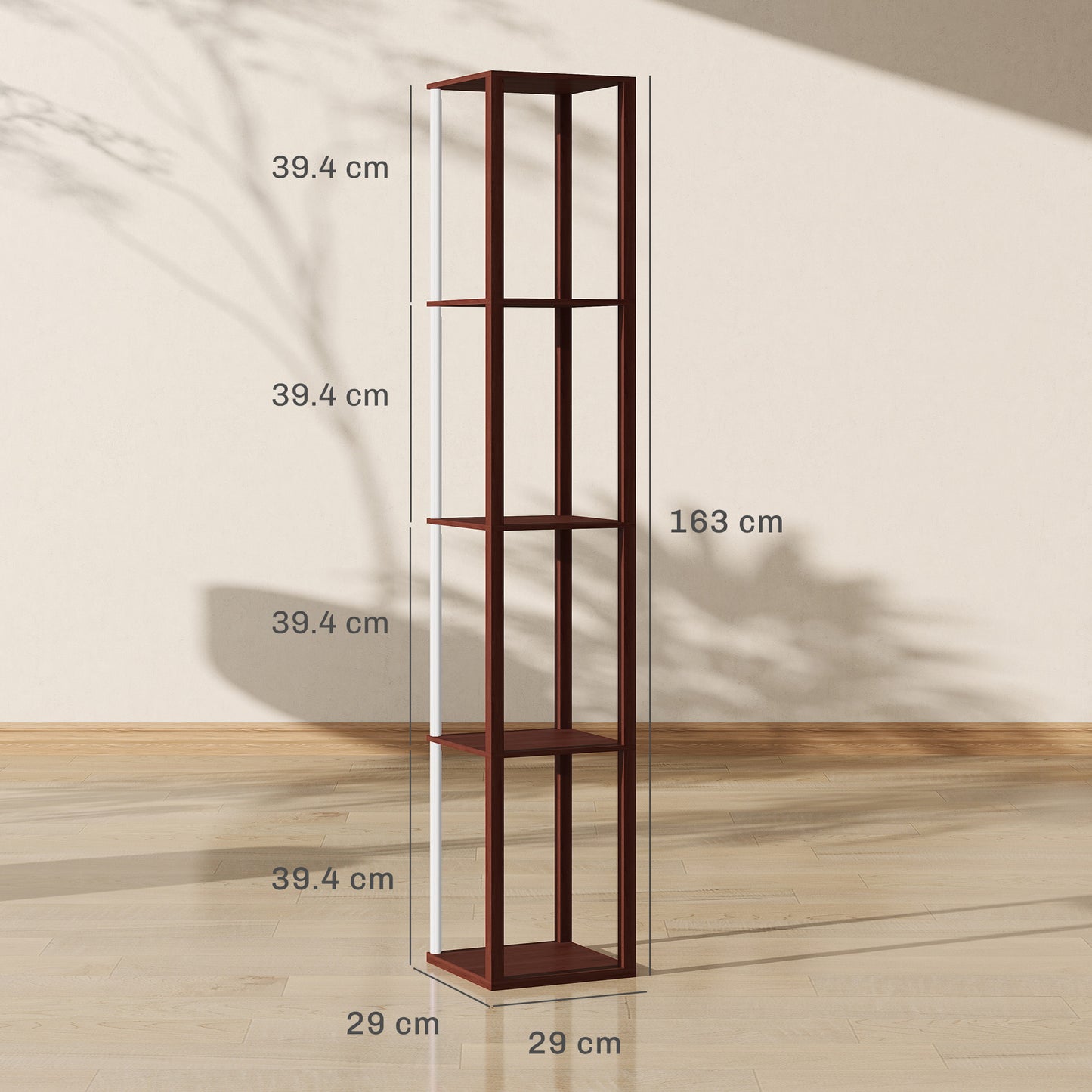 RGB LED Floor Lamp with Shelves and Remote Control for Bedroom, Brown