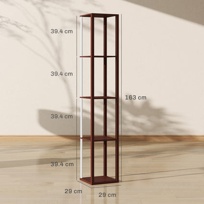 RGB LED Floor Lamp with Shelves and Remote Control for Bedroom, Brown