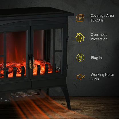 3-Sided Electric Fireplace Heater, Quiet Freestanding Fire Stove with LED Flame Effect, Level-less Temperature Control, Overheating Protection