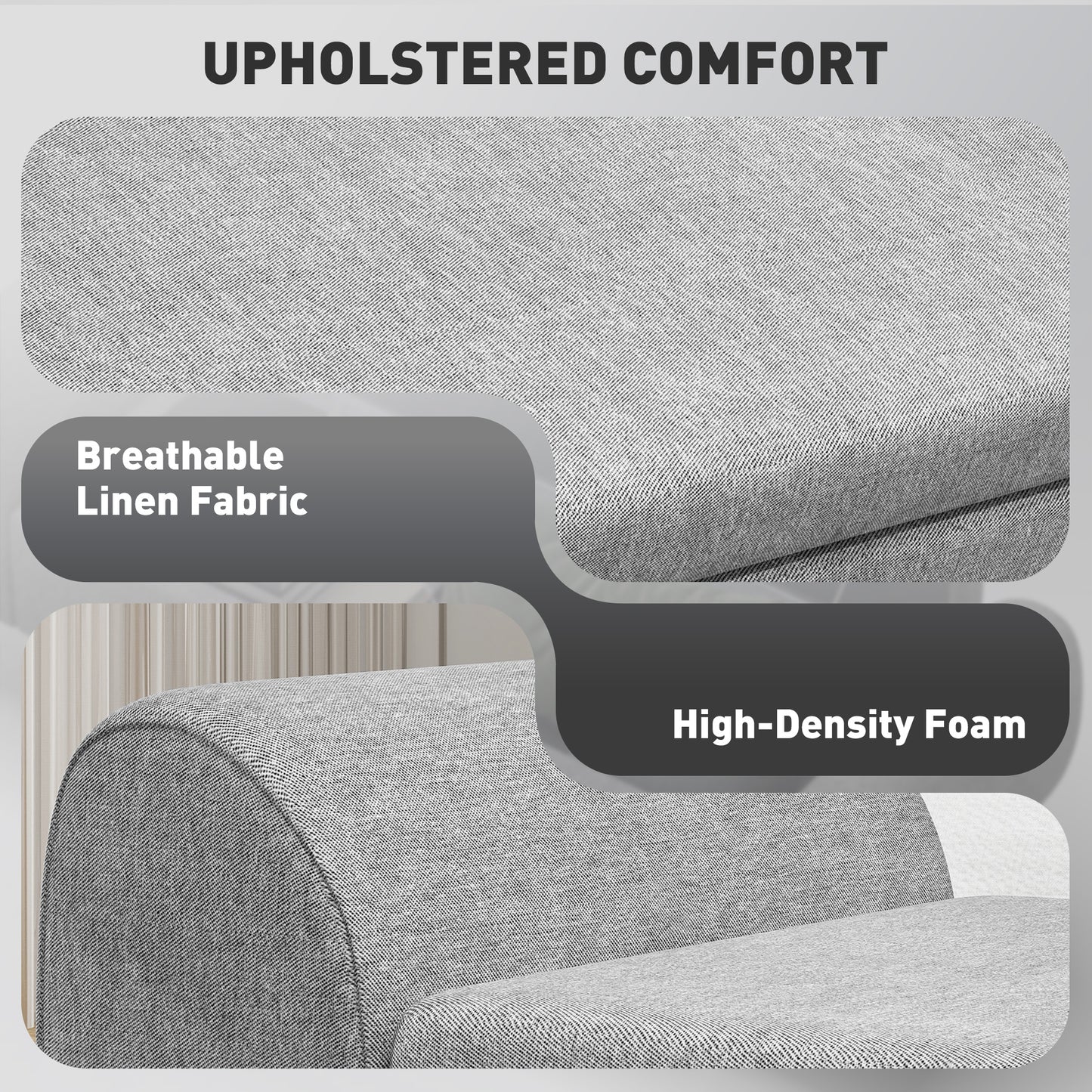 Storage Ottoman with Armrest, Upholstered Linen Storage Bench