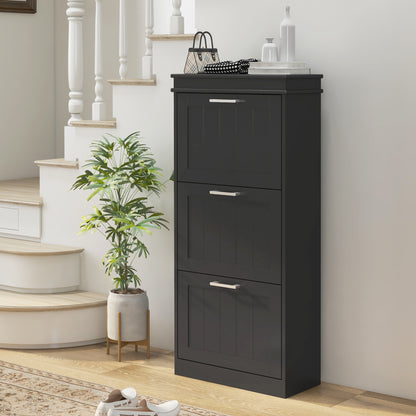 Slim Shoe Storage Cabinet with 3 Flip Drawers for Entryway, Black