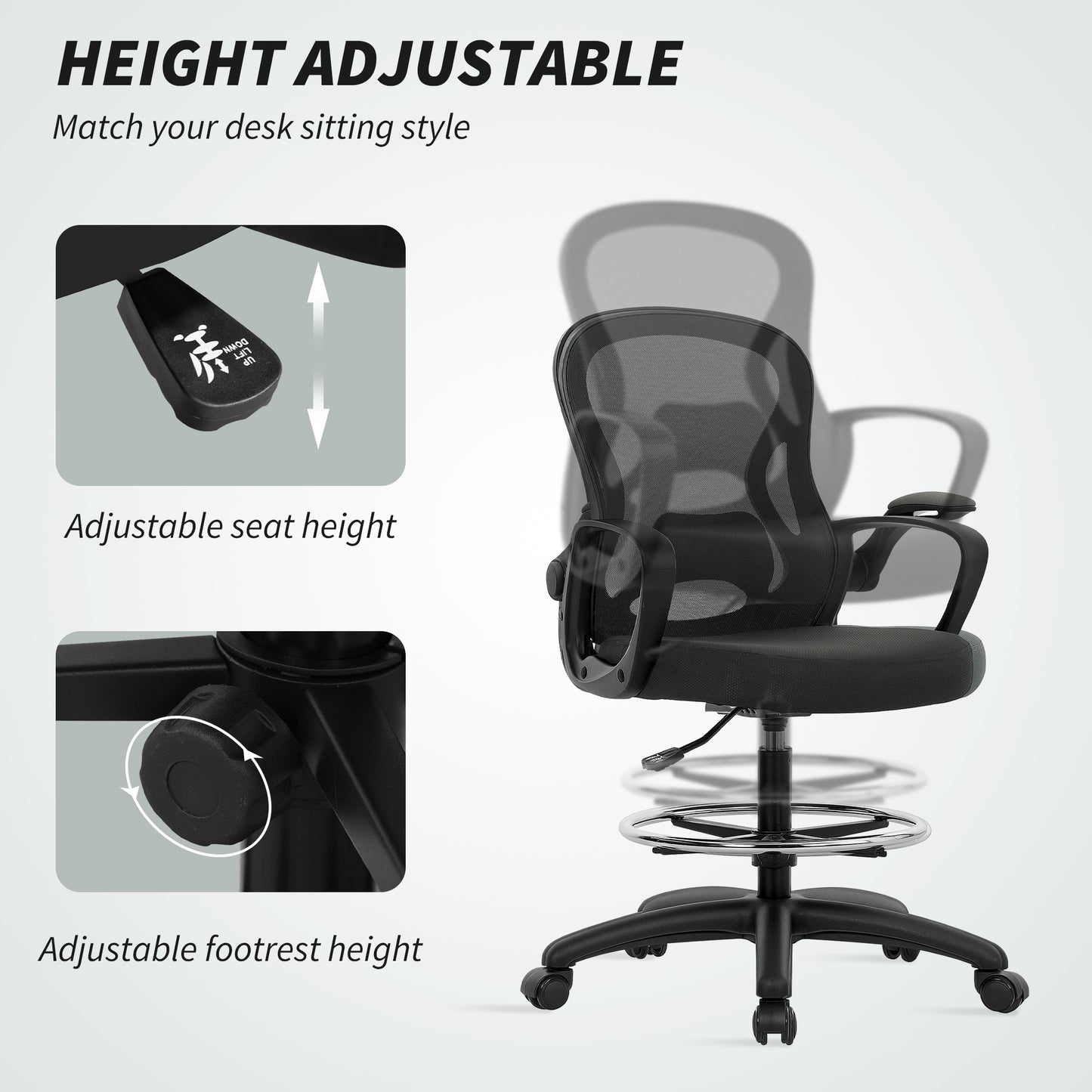 Mesh Office Chair with Lumbar Support, Adjustable Height, Black