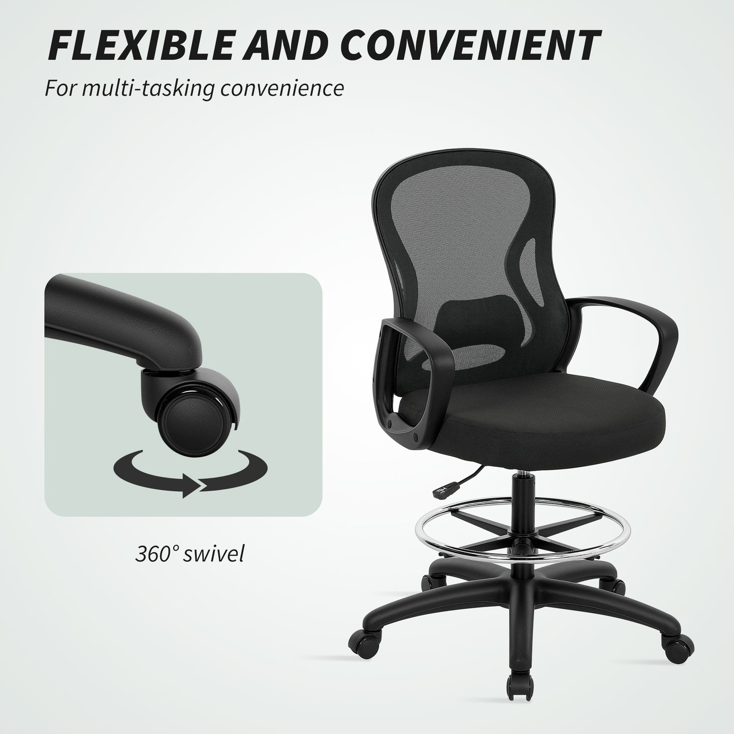 Mesh Office Chair with Lumbar Support, Adjustable Height, Black