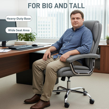 Office Chair 180kg, High Back Desk Chair with Spring Cushion, Grey