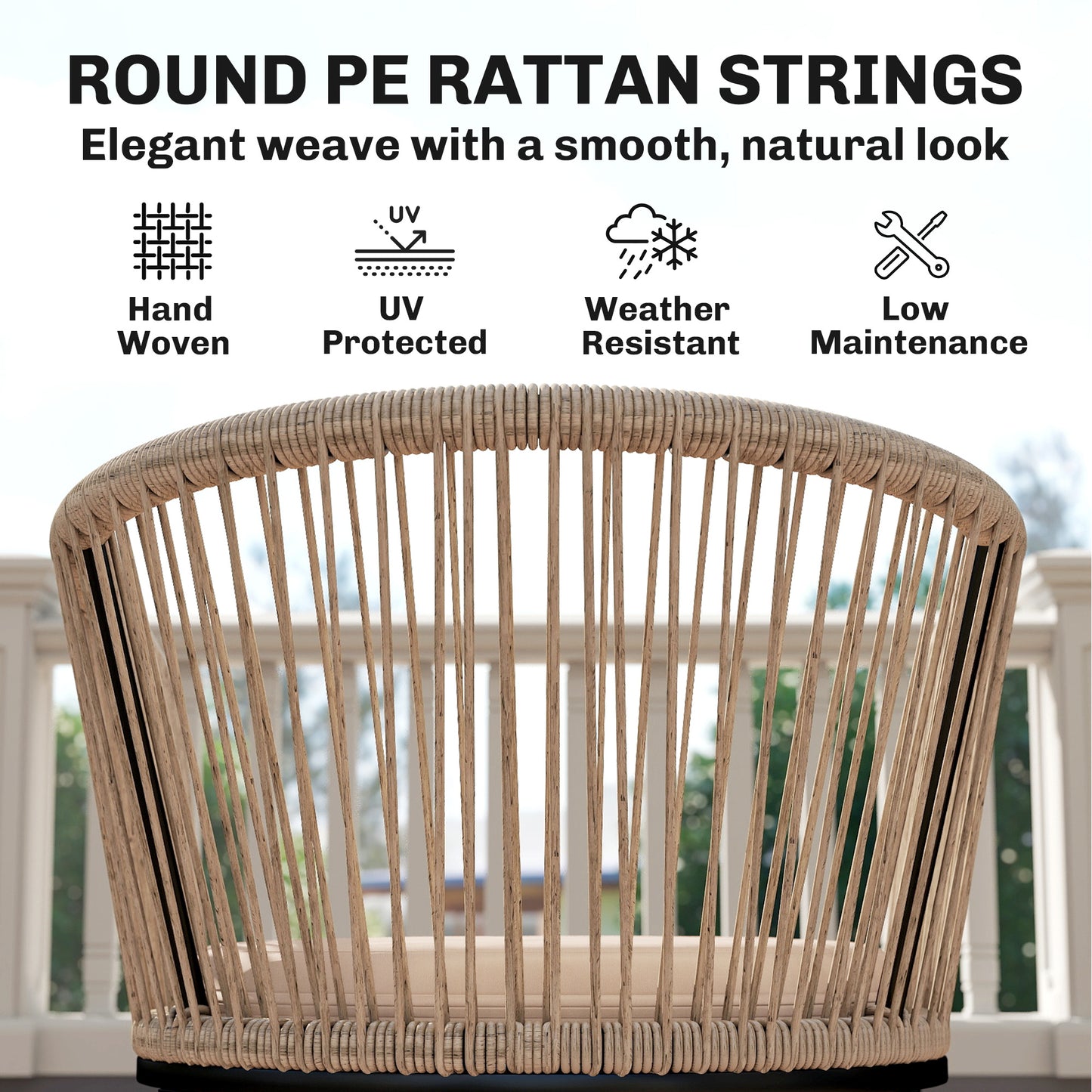 Garden Chairs Set of 2, Rattan Dining Chairs with Cushions, Natural