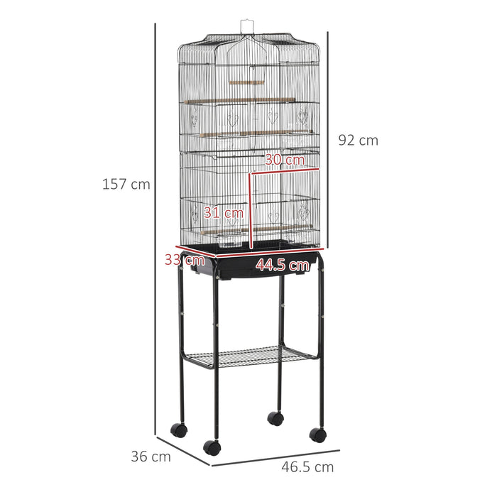 Bird Cage Budgie Cages for Finch Canary Parakeet with Stand Wheels Slide-out Tray Accessories Storage Shelf, Black 36 x 46.5 x 157 cm