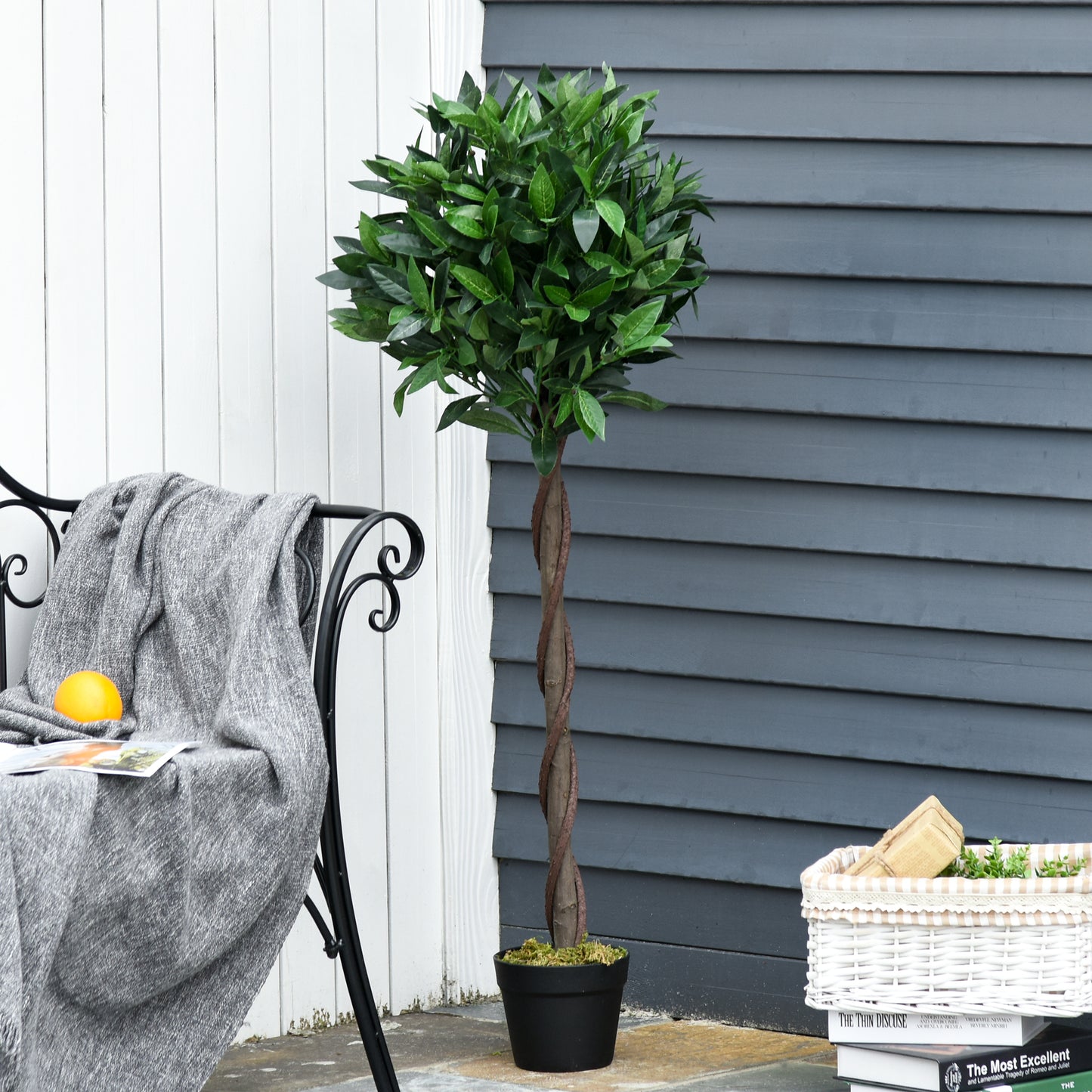 Set of 2 Artificial Topiary Bay Laurel Ball Trees Decorative Plant with Nursery Pot for Indoor Outdoor Decor, 120cm