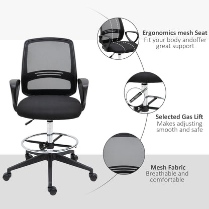 Vinsetto Ergonomic Mesh Back Draughtsman Chairs Tall Office Chair with Adjustable Height and Footrest 360¬¨‚àû Swivel