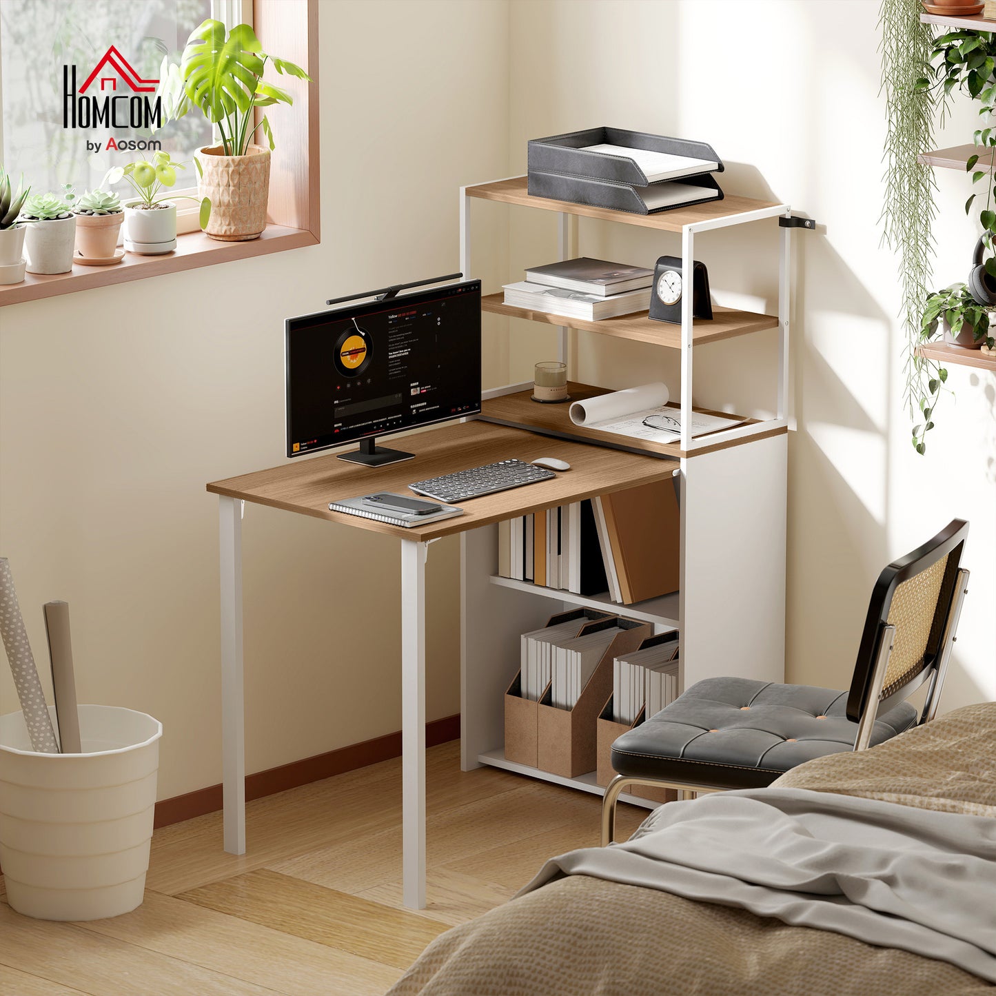 Foldable Computer Desk, Home Office Desk for Small Spaces, Natural