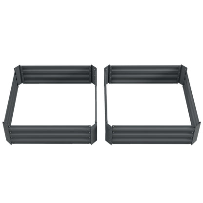 Set of 2 291L Raised Garden Bed, Elevated Galvanised Planter Box for Flowers, Herbs, 100x100x30cm, Grey