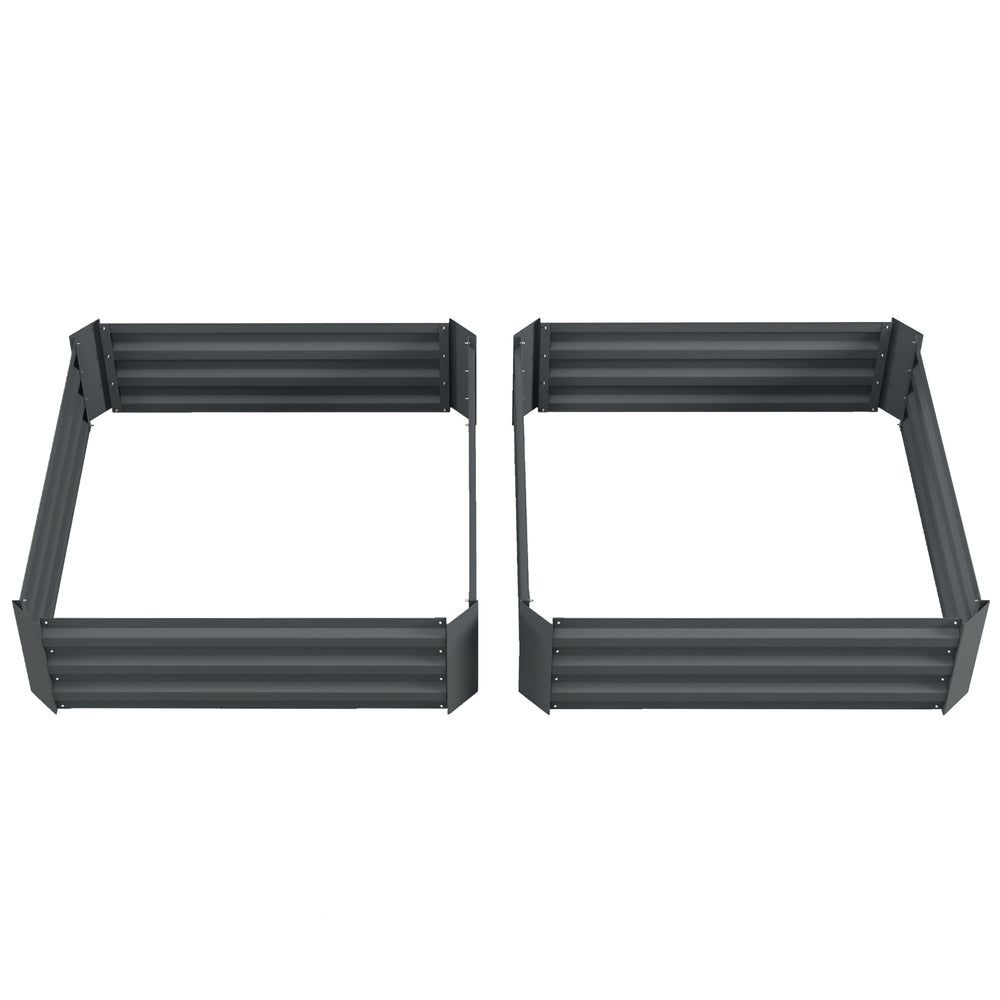 Set of 2 291L Raised Garden Bed, Elevated Galvanised Planter Box for Flowers, Herbs, 100x100x30cm, Grey