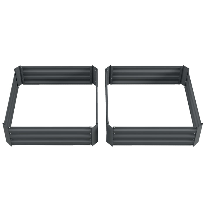 Set of 2 291L Raised Garden Bed, Elevated Galvanised Planter Box for Flowers, Herbs, 100x100x30cm, Grey