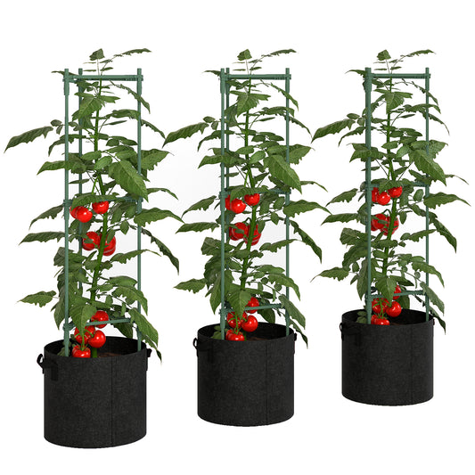 3 Packs Tomato Cages with 83.7L Grow Bags, 47.2" Plant Stakes