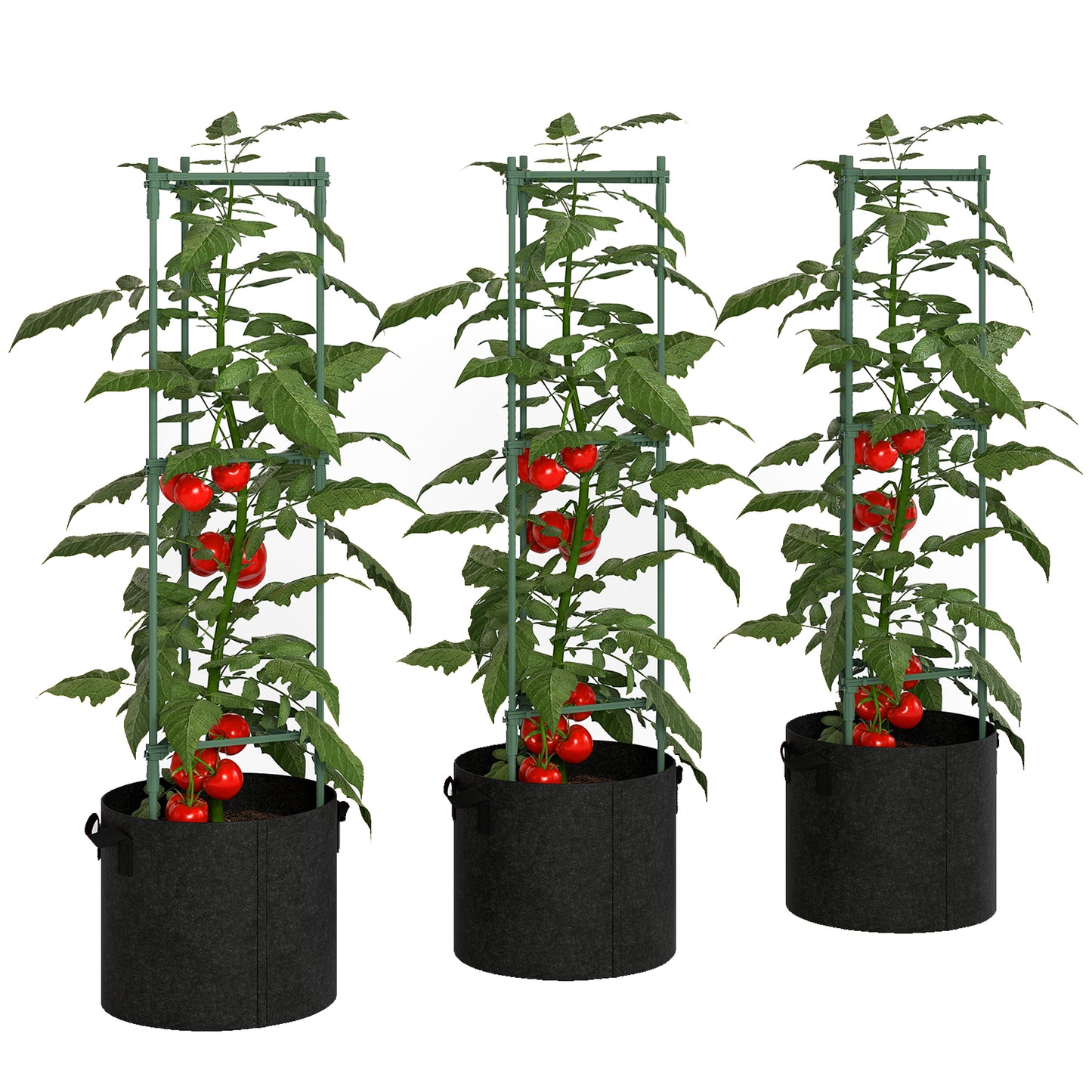 3 Packs Tomato Cages with 83.7L Grow Bags, 120cm Adjutstable Triangle Plant Stakes Support Trellis with Planter Bags, Garden Cucumber Trellis Plant Cages for Climbing Plants, Fruits