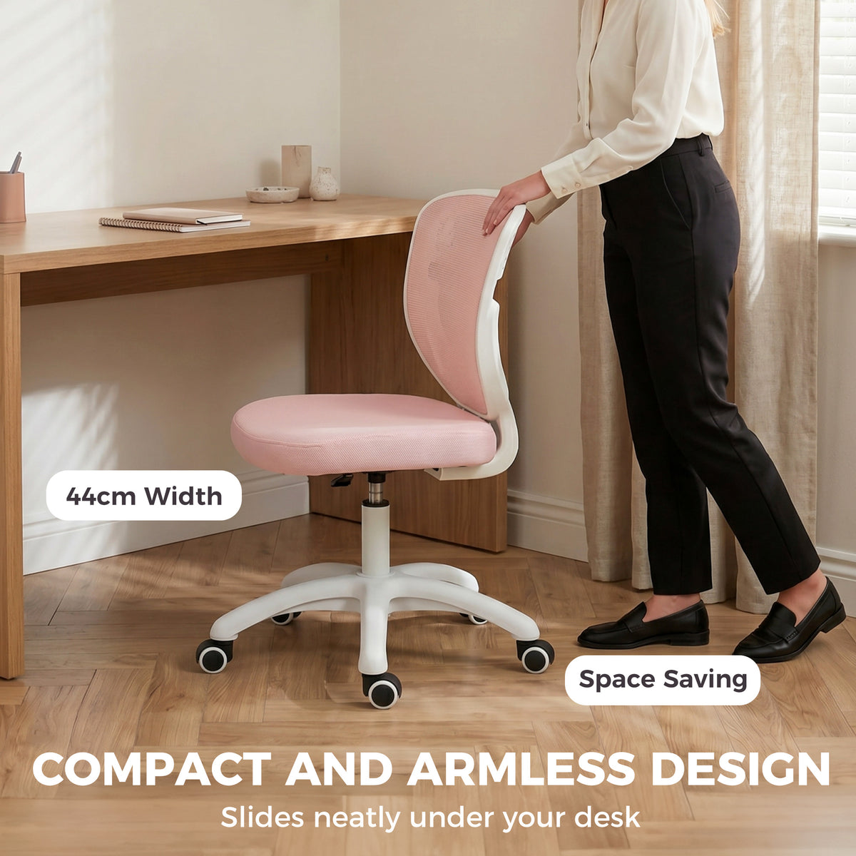 Armless Office Chair with Mesh Back, Pink