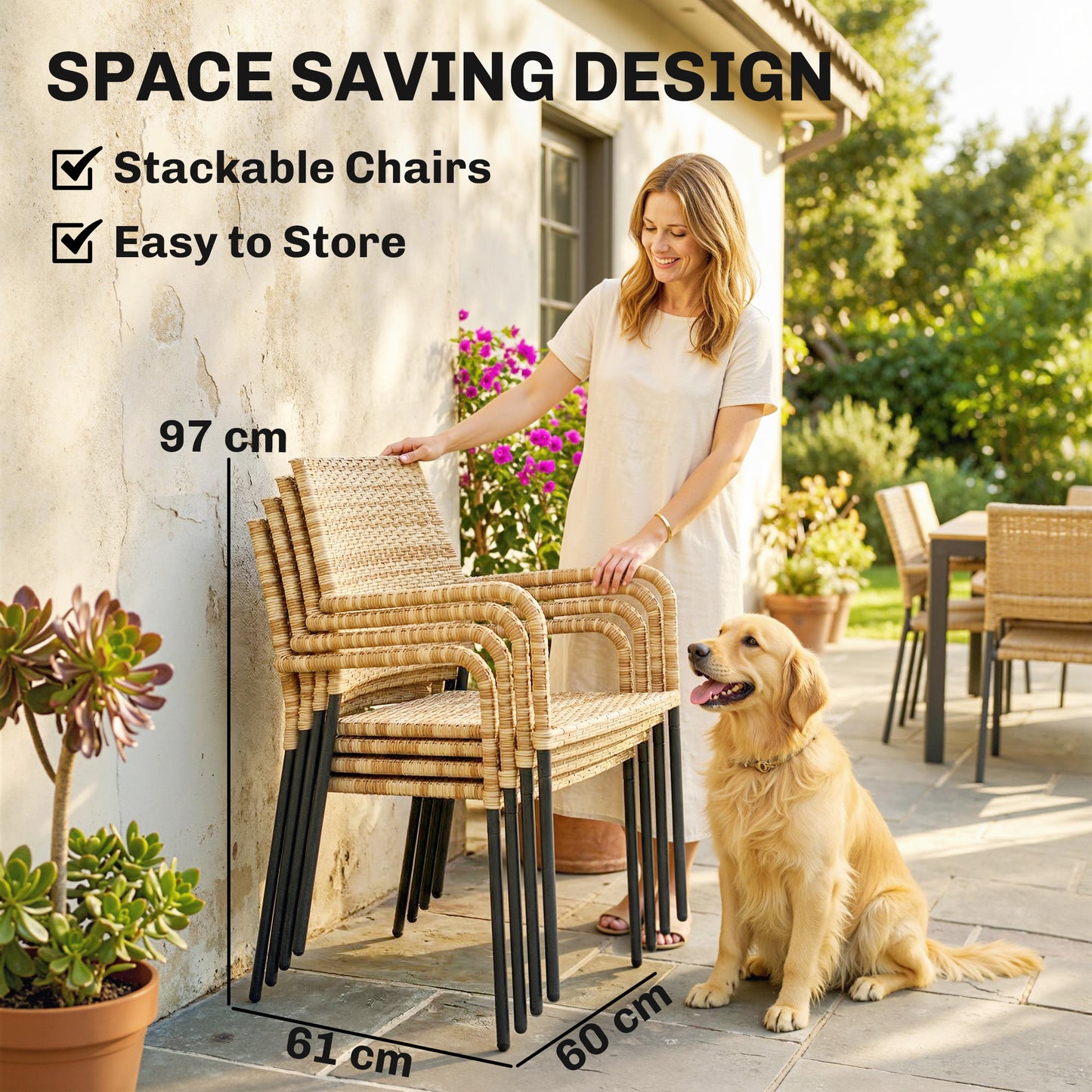 4 Seater Rattan Dining Set with Parasol, Light Brown