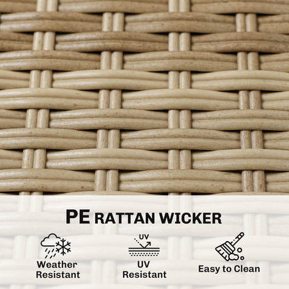 4 Seater Rattan Dining Set with Parasol, Light Brown