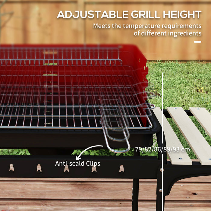 Outdoor 5-Level Grill Height Charcoal Barbecue Grill Trolley, Red