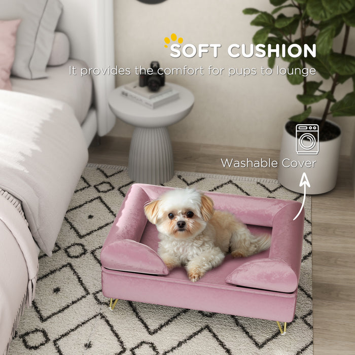 Dog Sofa Pet Couch w/ Removable Backrest Cushion Washable Cover - Pink