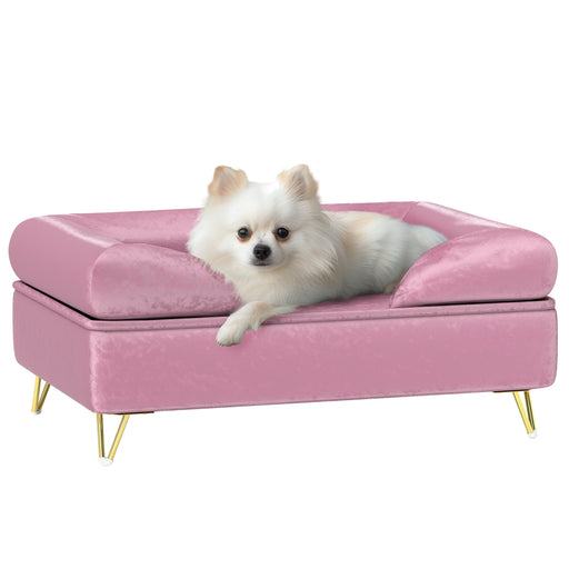 Dog Sofa Pet Couch w/ Removable Backrest Cushion Washable Cover - Pink